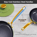 Nuwave Lux LE 13-Pc Cookware Set with Elegant Gold Handle, Diamond Infused Ceramic Non-Stick, PFAS Free, Premium Metal Lids, Ergonomic Stay-Cool Handles, Induction Ready & Compatible w/All Cooktops