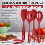 Kaluns Silicone Kitchen Utensils Set 24 Pcs Cooking Utensils Set - Can Opener, Masher, Turner, Spatula 446°F Heat Resistant Non-Stick - Premium Silicone and Stainless Steel Utensil Set