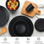 Wheat Straw Dishes Set 40 PCS,Service for 8,Unbreakable and Ruseable Plastic Dinnerware Sets,Dessert Plates,Drinking Glasses,Dishwasher & Microwave Safe Dinner Plates for Kitchen,Camping,Dorm（Black）