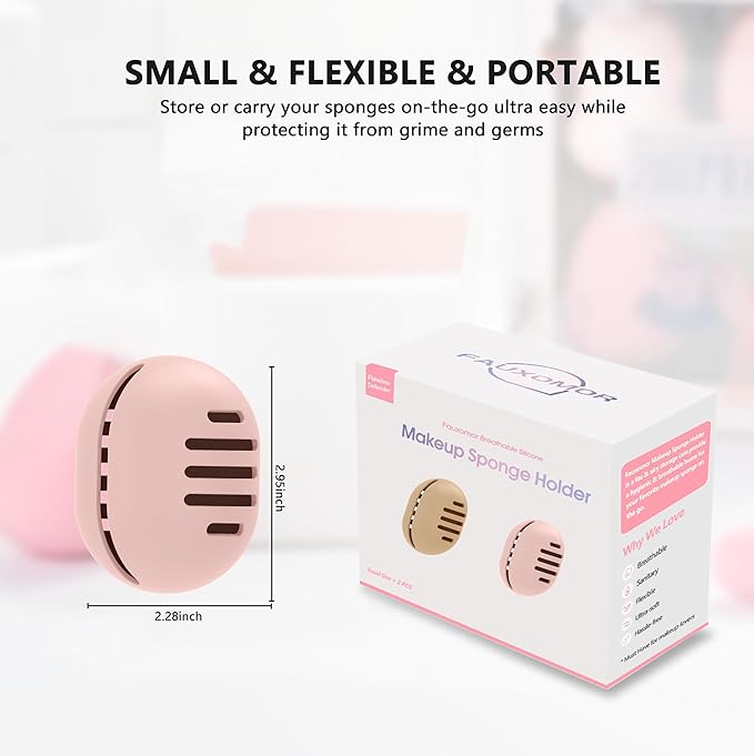 Fauxomor 2 Pcs Makeup Sponge Holder,Double-Sided Breathable Silicone Beauty Make Up Blender Case for Travel or Daily,Shatterproof Make-up Travel Case Quick Drying Easy to Carry,Grey+Pink