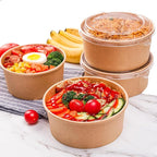 Lyellfe 50 Pack Kraft Paper Bowls with Lid, 25 Oz Disposable Soup Salad Serving Bowls, To Go Food Container for Party Dessert, Ice Cream, Yogurt, Microwave Freezer Safe