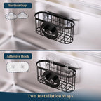 Consumest Sponge Holder Smiley Face - Kitchen Sink Caddy, Sink Organizer with Removable Suction Cups & Adhesive Strips, Suit for Sponge, Soap, Black
