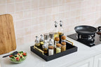 16"x12" Serving Trays with Handles, Black Decorative Serving Tray, Ottoman Trays for, Living Room, Bathroom, and Outdoors Decorative Trays (Black)