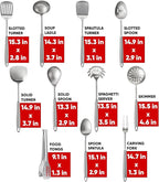 Newness 11 Pcs Cooking Utensils Set, 304 Stainless Steel Kitchen Utensils Set, Metal Kitchen Accessories, Include Soup Ladle, Slotted Skimmer Spoon, Spaghetti Spoon and Spatula, Dishwasher Safe