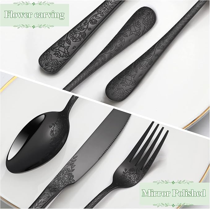 40-Piece Unique Silverware Set,OIULO Embossed Pattern Flatware Set for 8,Stainless Steel Silverware Flatware Cutlery Set,Vintage Fine Utensils Include Knife/Fork/Spoon,Mirror Finished,Dishwasher Safe