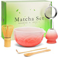 Matcha Whisk Set, Lotus Gradient Red Ceramic Matcha Set Includes Matcha Bowl, Matcha Whisk (Chasen) and Holder, Sifter, Bamboo Scoop & Spoon - 6 Pcs Matcha Kit for Matcha Lovers