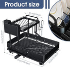 Dish Drying Rack for Kitchen Counter, Stainless Steel 2 Tier Dish Rack w Drainboard, Foldable 360° Rotatable & Expandable Drainer, Space-Saving Dish Strainers for Kitchenware