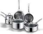 Non Stick Frying Pans Set, Hybrid Pans Set Nonstick (10 pcs), Pan for cooking, PFOA Free Kitchen set, Dishwasher and Oven-Safe Cookware Sets, Stainless Steel Skillets