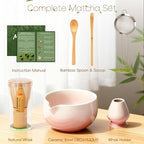 Matcha Whisk Set, Ceramic Matcha Set Includes Bowl & Holder, Bamboo Whisk (Chasen), Scoop, Spoon and Sifter, 6PCS Matcha Kit Covers Everything Needed for Making Matcha (Pink)