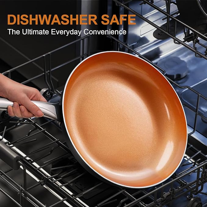 KOCH SYSTEME CS 8"+11" Copper Ceramic Frying Pan Set Nonstick, Oven Safe Cooper Cookware Set, Induction Frying Pan Sets with Lids, Aluminum Pan for Effortless Cooking, All Stoves Compatible