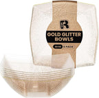 R-kay 6 Pack Gold Glitter Plastic Serving Bowls - 32 Oz Gold Plastic bowls - Salad Bowls Large Serving, Premium Duty For Weddings Catering And Birthday parties