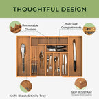 keechee Carbonized Large Bamboo Kitchen Drawer Organizer, 12 Slots Expandable Silverware Organizer, Utensil Holder & Cutlery Tray, 2.5" Deep for Extra Capacity, Non-Slip Feet Included
