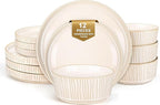 Reactive Glaze Ceramic Plates and Bowls Sets for 4, Stoneware Dinnerware Sets, Housewarming Gifts, Chip Resistant Microwave Dishwasher Safe, 12 Pcs Dish Set White
