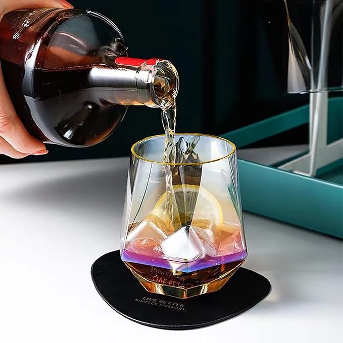 XKXKKE Diamond Wine Glasses Set of 4, 10 OZ Modern Stemless Gold Rim Glass Cups Iridescent Drinking Glassware for Serving Party, Home, Bar, Restaurants, Gift, Rainbow Tumbler, Colorful 4 Pack