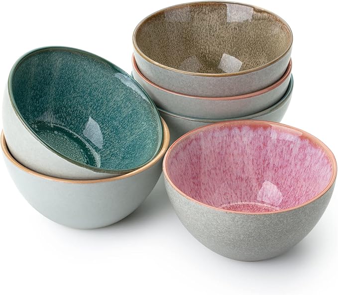 Brew To A Tea BTaT- Ceramic Cereal Bowls, 29 oz, 6 Pack, 6.3 Inches, Glazed Colors Inside, Chip-Resistant Dishwasher & Microwave Safe Bowls for Cereal, Soup, Salads, Snacks, Side Dishes