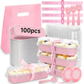 6.8oz Mini Loaf Pans with Lids, 100 Pcs Disposable Rectangular Aluminum Cake Pans, Pink Baking Pans with Lids and Spoons, Includes 20 Pink Gift Bags, Small Cake Tins Ideal for Cakes