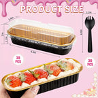 FNIU 30Pcs Mini Loaf Pans with Lids, Aluminum Foil Baking Pans, Rectangle Mini Cake Pans, Brownie Baking Cups for Wedding Birthday Party (Black Gold)