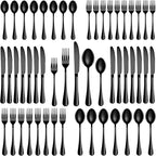 50 Pcs Black Silverware Set, Stainless Steel Flatware Set Service for 10, Mirror Polished Cutlery Utensil Sets, Durable Home Kitchen Eating Tableware Sets, Include Fork Knife Spoon, Dishwasher Safe