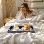 MAONAME Rectangular Decorative Tray, Butterfly Plastic Serving Tray with Handles, Modern Blue Trays for Ottoman, Coffee Table Trays for Living Room, Home Decor, 15.8" x 11.8" x 1.6"