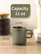 Coffee Mugs Set of 4, Ceramic Ribbed Tea Coffee Cups with Handle, Large Porcelain Mug for Americano, Latte, Cappuccino, Hot Chocolate, Green
