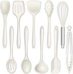 E-far 10 Pieces Silicone Cooking Utensils Set, Heat Resistant Kitchen Utensil Set for Nonstick Cookware, Kitchen Cooking Tools with Spatula, Spoon, Slotted Turner, Non-Toxic & Dishwasher Safe (White)