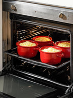 LE TAUCI Soup Bowls with Handles - 28 oz Lead-Free Ceramic French Onion Crocks, Oven and Microwave Safe, Heat-Resistant Design, Stackable, Dishwasher Safe, Set of 4, Red