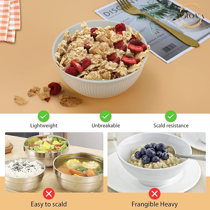 Wrova Wheat Straw Bowl Sets of 8,Unbreakable Cereal Bowl 26 OZ,Microwave and Dishwasher Safe Bowls,Kids Bowl suitable for Cereal,Salad,Snack and Soup. Winter-Snow Series