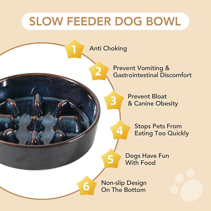 Havniva Ceramic 0.9 Cup Dog Bowl Slow Feeder, 6.1inch Slow Dog Food Bowl for Small Dog and Cat, Stop Bloat, Preventing Choking(Single Bowl, Starry Sky)