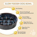 Havniva Ceramic 0.9 Cup Raised Slow Feeder Dog Food and Water Bowl Set, Elevated 6.1inch Bowl and 6.1inch Dish with Acacia Wood Stand for Small Dogs (2 x Starry Sky+ Stand)
