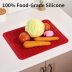 ZLR Silicone Dish Drying Mat & Heat Resistant Trivet (12" x 16") - Waterproof Counter Protector for Air Fryer, Coffee Maker - Non-Slip, BPA Free Kitchen Pad, Easy Clean Dishwasher Safe (Lava Red)