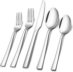 30-Piece Silverware Set, E-far Stainless Steel Flatware Set Service for 6, Modern Tableware Cutlery Set for Home and Restaurant, Square Edge & Mirror Finish, Dishwasher Safe