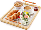 DEAYOU Bamboo Serving Tray with Handles, Marble Pattern Plastic Decorative Ottoman Tray, Large Serving Platter for Coffee Table, Breakfast, Dinner, Perfume, Kitchen Counter, Rectangle, 15.5"x11.5"