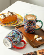glowworm 16 oz Coffee Mugs Set of 4, Large Ceramic Coffee Cups, Colorful Mugs Set with Handles for Latte, Hot Cocoa, Tea, Housewarming Gift, Dishwasher & Microwave Safe, Bohemian