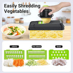 15-in-1 Vegetable Chopper, Kitchen Gadgets with 10 Blades, Veggie, Food, Onion Chopper, Cucumber Slicer, Versatile Mandoline, Includes Egg Separator & Finger Guard, Green