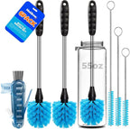 Holikme 6 Pack Brush Set, 14" Long Handle Stainless Steel Cleaner, 3 Straw Brushes, 4-in-1 Cleaning Brush for Water and Baby Bottles, Straws - Aqua