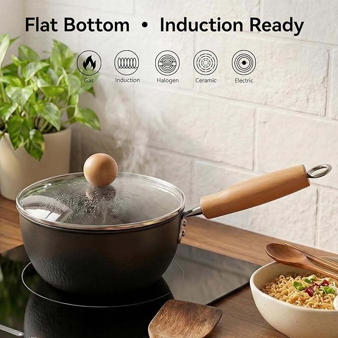 Small Wok Pan with Lid - 7-Inch (1.5QT) Mini Carbon Steel Wok, Flat Bottom Stir Fry Pan, Uncoated & Induction Ready, Ideal for Ramen, Soup, Eggs (1-2 Servings)