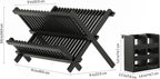 HBlife Dish Rack, Black Bamboo Folding 2-Tier Collapsible Drainer Dish Drying Rack with Utensils Flatware Holder Set (Dish Rack with Utensil Holder)