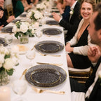 DaYammi 175PCS Clear Black and Gold Plastic Dinnerware Set for Party, Hammered Disposable Plates for Party, Include: 25 Dinner Plates, 25 Dessert Plates, 75 Gold Silverware 25 Napkins 25 Cups