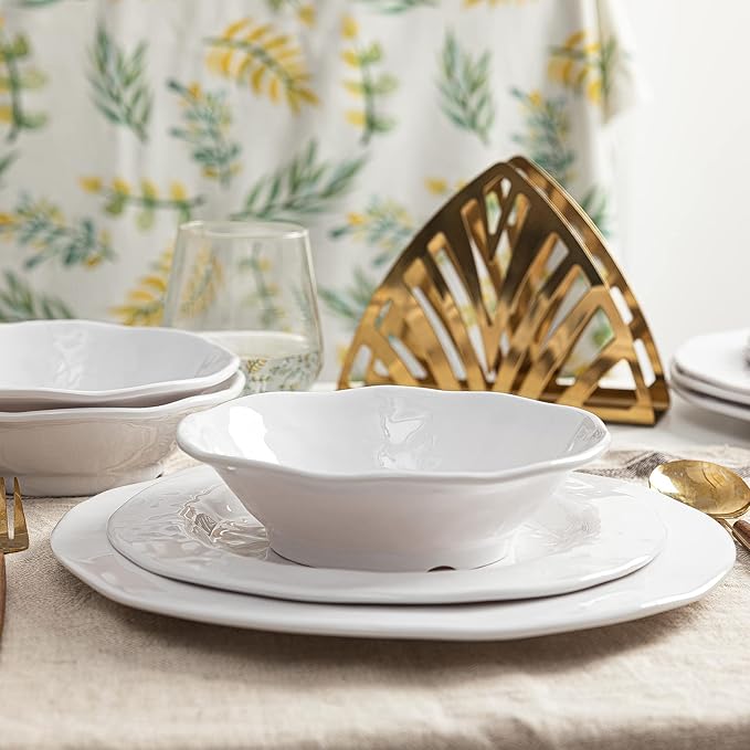 LEHAHA Basic White Melamine Dinnerware Sets, 18 Piece melamine dishes set, Service for 6, Plates and Bowls Sets Great for Indoor and Outdoor Use, Dishwasher safe…