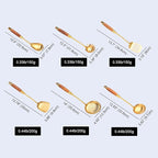 Gold Kitchen Utensils Set with Wooden Handle, 6 PCS Professional Stainless Steel Cooking Utensils Set, Wok Spatula, Ladle, Skimmer, Slotted Spatula Turner, Spaghetti Spoon, Large Spoon