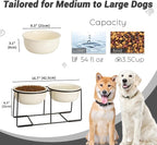 Ceramic Elevated Dog Bowl Set - Raised Double Feeding Bowls with Metal Stand - Pet Dishes for Medium and Large Dogs - 3.5 Cups - 54 fl oz - Beige