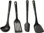 Meyer Tools/Cooking Utensils Set for Non Stick Cookware, 4 Piece: Silicone Ladle, Wok Turner, Spatula and Nylon Flipper, Heat Resistant Silicone Handles, Matte black