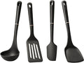 Meyer Tools/Cooking Utensils Set for Non Stick Cookware, 4 Piece: Silicone Ladle, Wok Turner, Spatula and Nylon Flipper, Heat Resistant Silicone Handles, Matte black