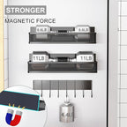 Magnetic Spice Rack for Refrigerator, 5 Pack Magnetic Shelf, Moveable Magnetic Fridge Organizer with an 8-Hook Rack, Seasoning Organizer for Kitchen Organization (Extra with 8 Hooks)