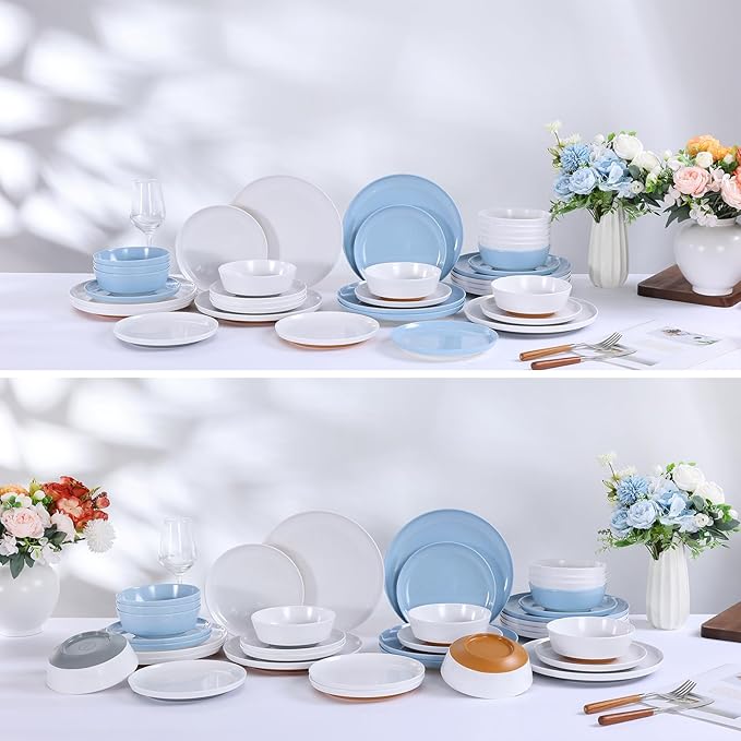 Webbylee 12-Piece Melamine Dinnerware Set for 4 – Unbreakable Plates & Bowls, BPA-Free, Lightweight, Two-Tone White & Brown, Ideal for Family Meals, Camping, Picnic, Parties