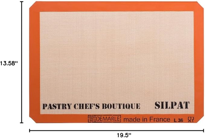 Sasa Demarle Silpat Premium Non-Stick Silicone Baking Mat, Big Sheet Pan Size (2/3 Sheet Pan) for a 15''x 21'' Sheet Pan - 13.58''x 19.5'' - ONE MAT ONLY - by Pastry Chef's Boutique