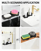 Upgraded 2-in-1 Silicone Sponge & Soap Holder with Extra Tray, Auto-Drain Organizer for Kitchen & Bathroom Sink, Compatible with Scrub Daddy Sponges, Holds Soap, Dish Soap Dispenser