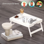 Fibogollo 4 Pack Bamboo Bed Tray Table with Folding Legs,Breakfast Trays,Serving Tray for Food and Snack,Laptop Trays for Working(White)