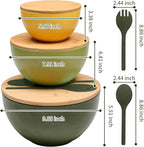 ECOWAY Salad Bowls Set of 3 with Lid & Serving Utensils, Colorful Serving Bowls, Bamboo Fiber Salad Bowls with Bamboo Lid, Kitchen Bowls for Salad, Kitchen Eating, Pasta, Popcorn, Fruit (3 Colors)