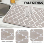 WISELIFE Dish Drying Mat Super Absorbent Drying Mat Large Dish Drying Mats for Kitchen Counter Easy Clean Dish Mat Kitchen Drying Mat18"x 36" Stylish Khaki